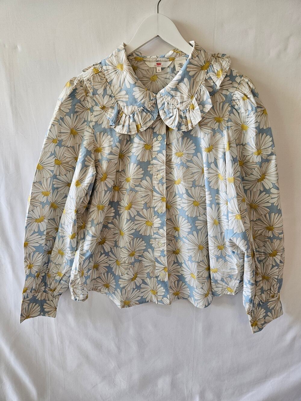Levi's Blouse Puff Sleeve Daisy Floral Button Up White XL